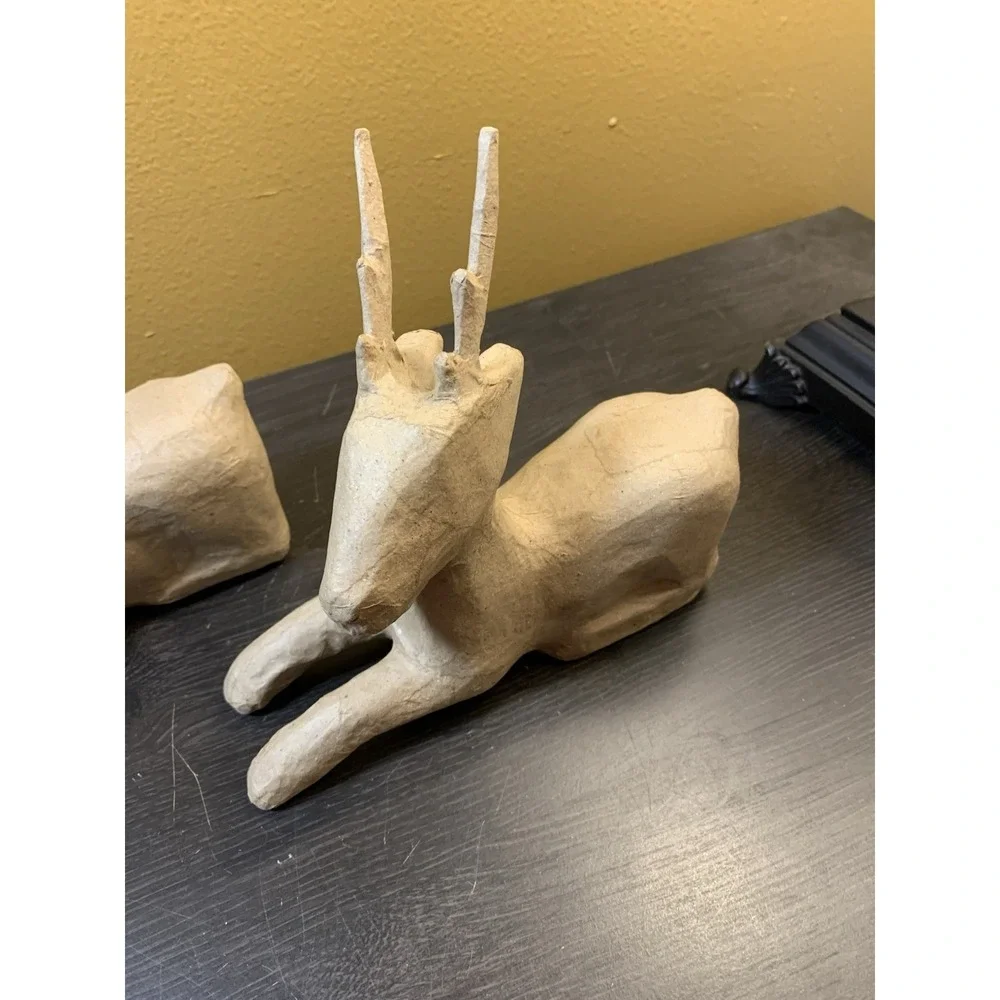 Vintage‎ Paper Mache Deer Reindeer Figures Laying Down Phillipines Craft Decor